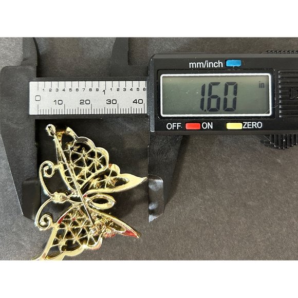 Gold Tone Butterfly Crystal Pink Purple Pin Brooch Vintage - Picture 4 of 4